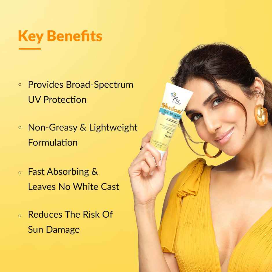 Fixderma Shadow Sunscreen SPF 30+ PA+++ Gel, Light Weight For Oily & Acne Prone Skin