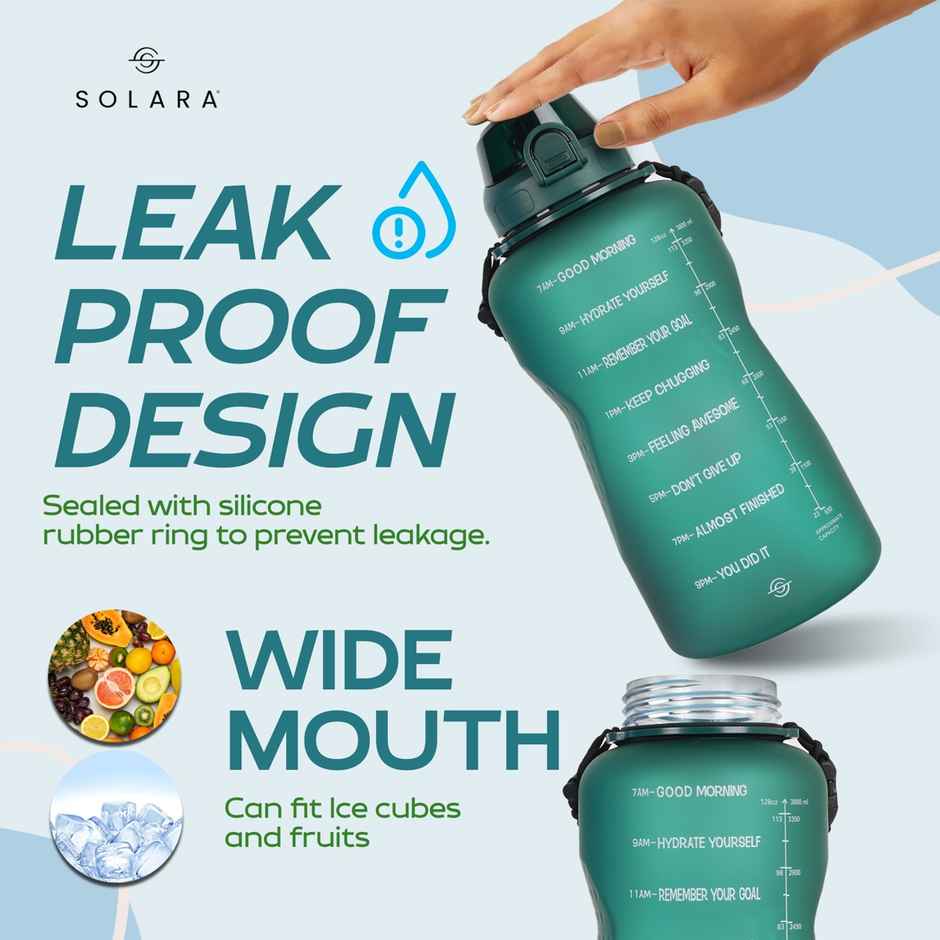 Solara Plastic Motivational Water Bottle | Bottle Green | 3.8 L