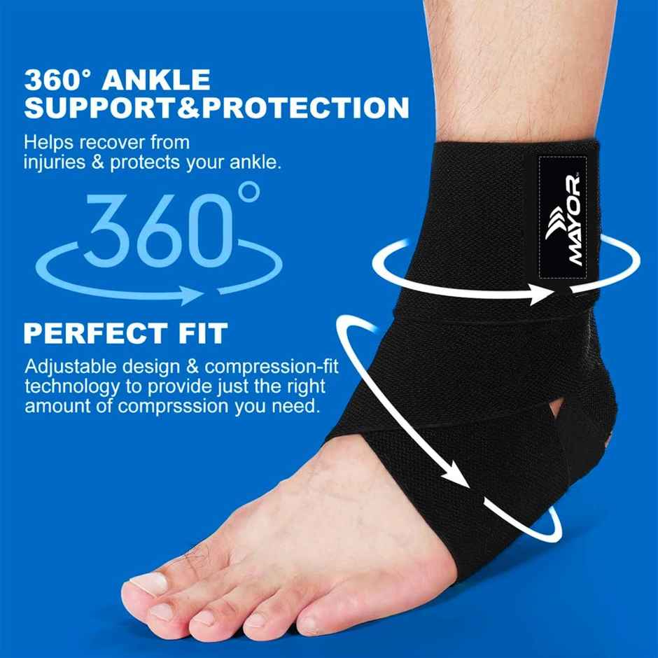 Mayor Adjustable Ankle Brace Foot Pain Relief Compression Bandage For Men & Women (Black)