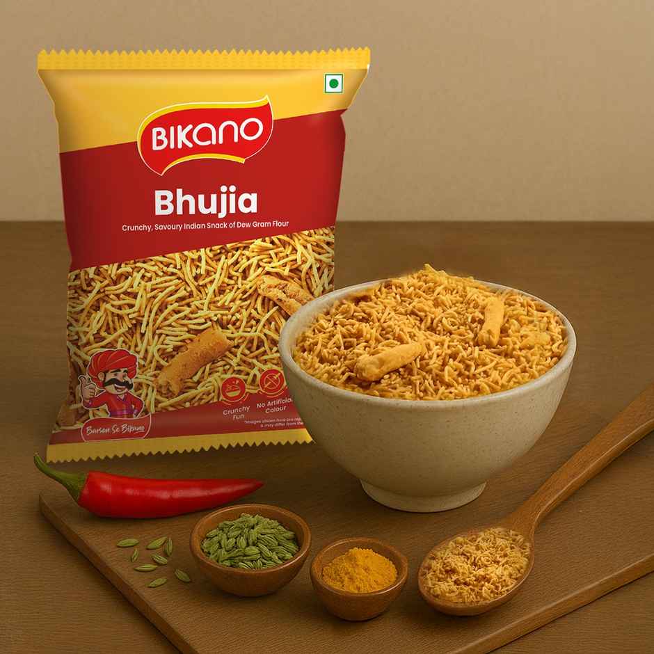 Bikano Bhujia Spicy & Crispy Namkeen | Made with Husked Dew Moth Bean Flour & Chickpea Flour