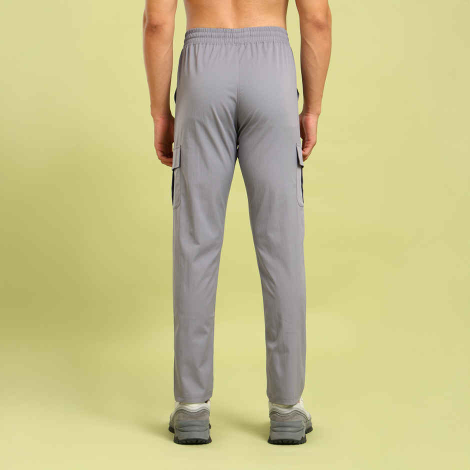 Technosport Men Poly Solid Relax Fit Sports Cargo Trackpants with TS FLEXI | Light Grey | XL
