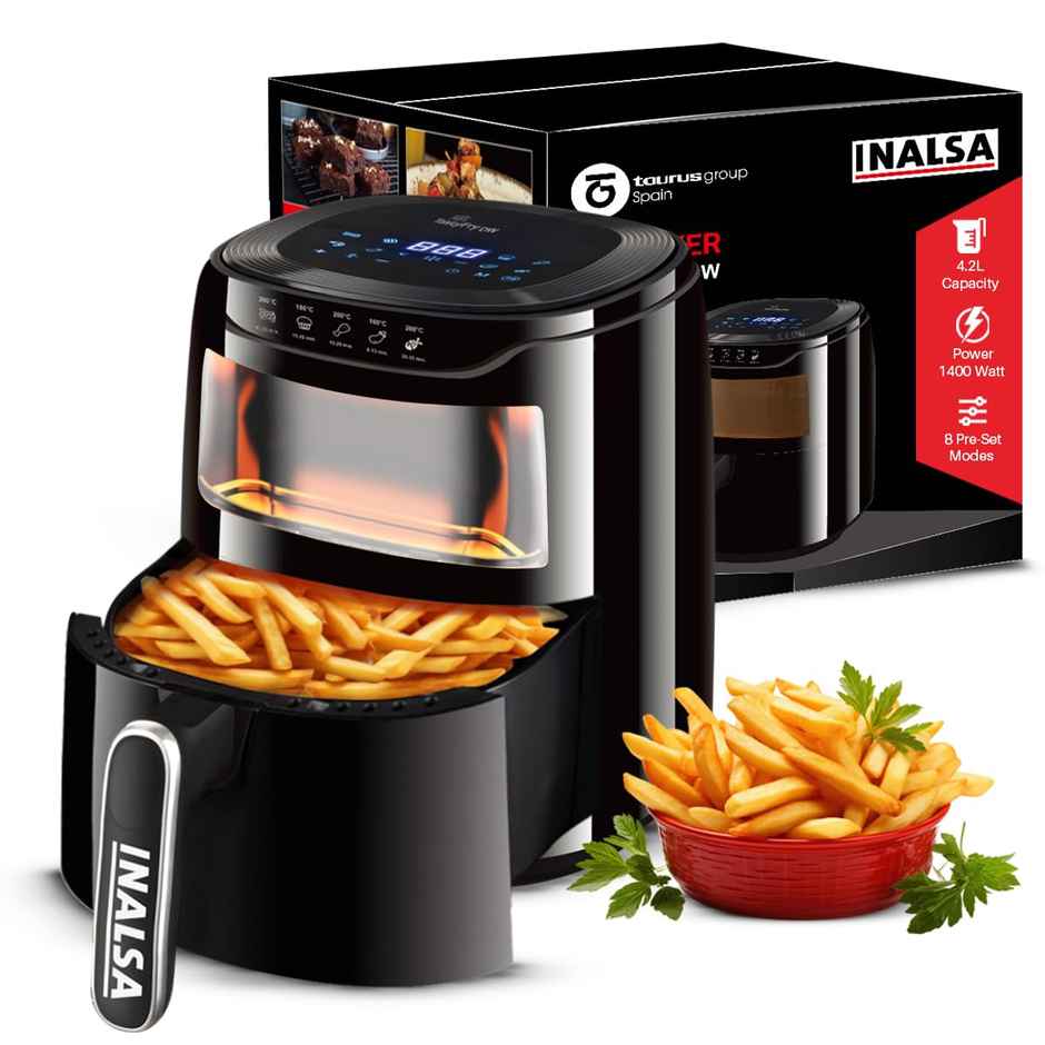 INALSA Air Fryer 1400 W Tasty Fry DW 4.2 ltr ,Air-Fryer with Window Display,8 Preset & Digital