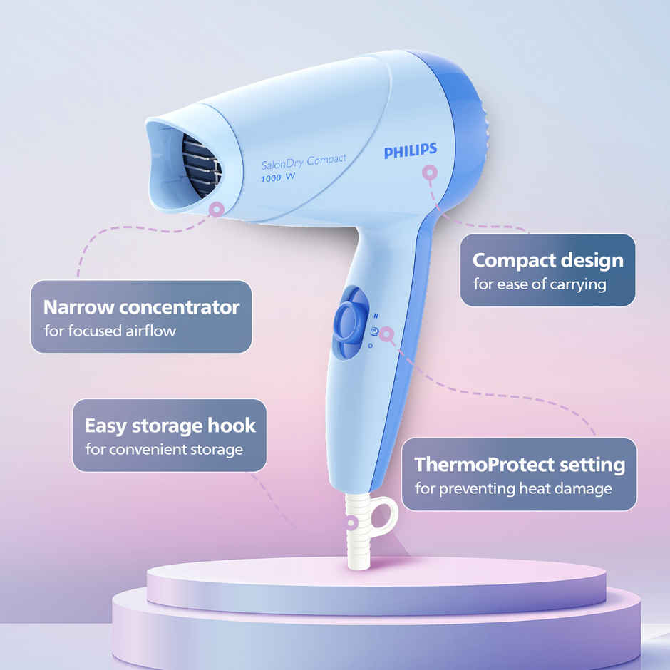 Philips Hair Dryer|Precise Drying with Narrow Concentrator|2 Flexible Heat Settings|1000W|HP8100/60