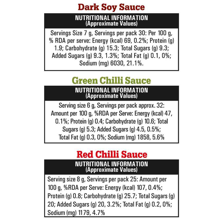 Ching's Secret Dark Soy Sauce | Green Chilli Sauce | Red Chilli Sauce Combo