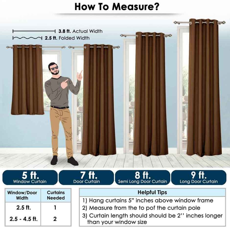 Story@Home 300 GSM 9 feet Faux Silk Blackout 1 U Long Door Curtain | Brown