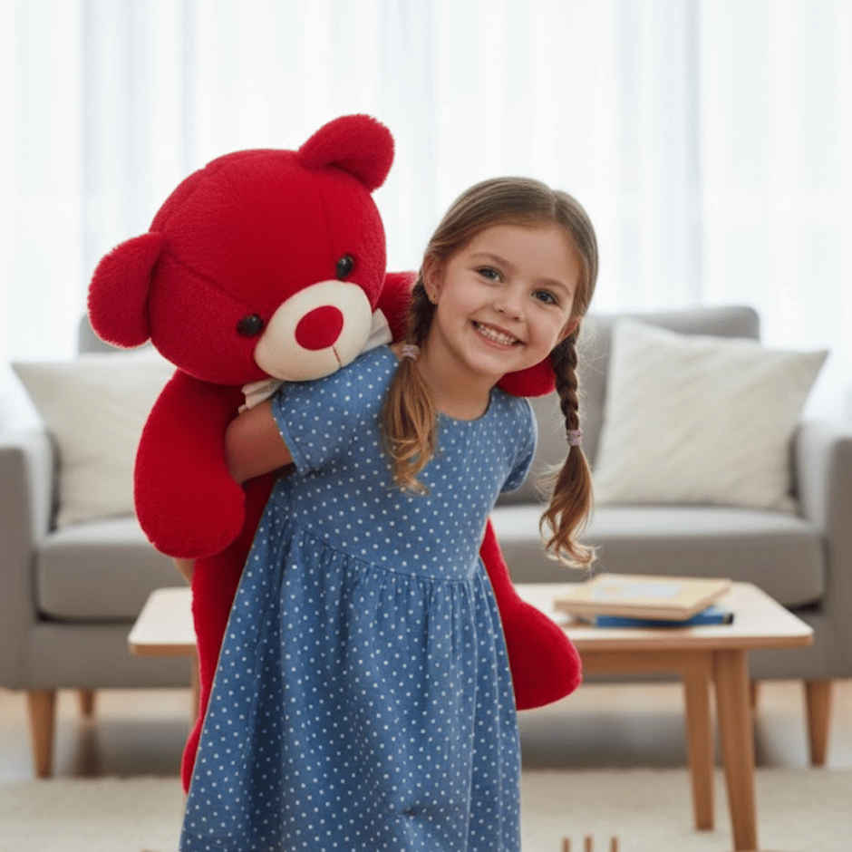Toytales Soft Toy Red Teddy Bear | Plush Stuffed Animal With Ribbon| Cute Toys For Girls 90 cm
