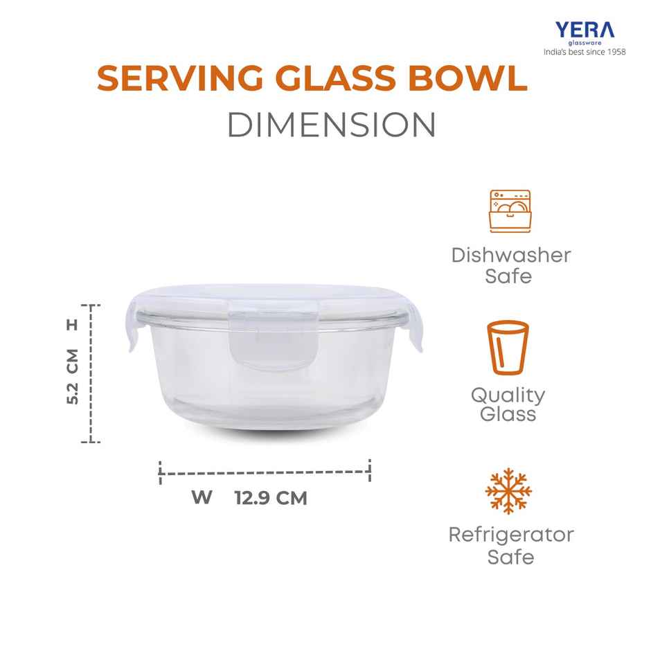 YERA GLASSWARE Lunch Lock | Tiffn Box with Clip Lock Lid - 370 ml