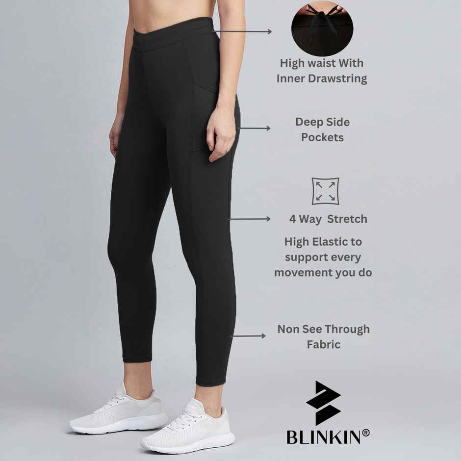 Blinkin Women's Gym Pants & Tights - Black | Workout | With Side Pockets | M