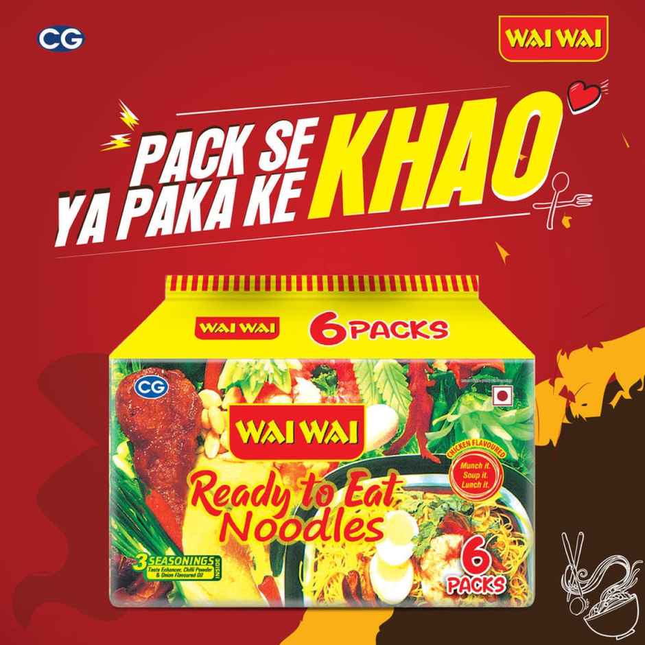 Wai Wai Ready to Eat Noodles, Chicken Masala Pack | 6 in 1 Combo