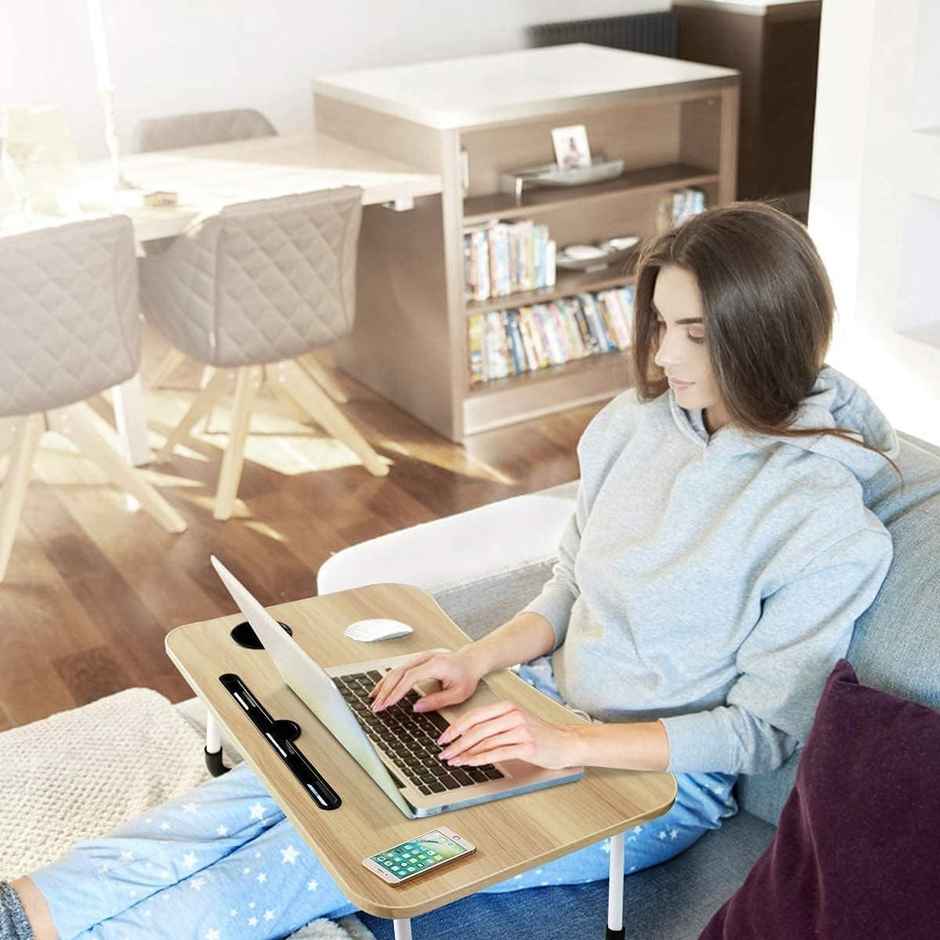 Perpetual Foldable Wooden Laptop Bed Tray with Cup Holder