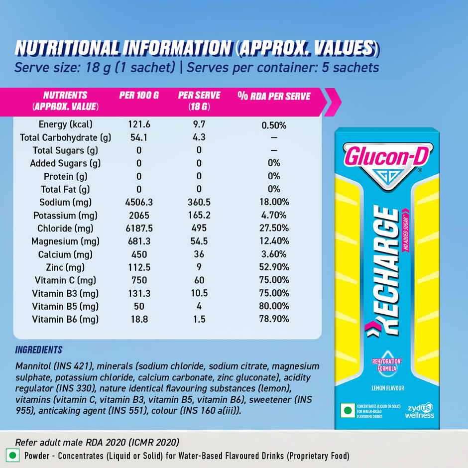 Glucon-D Recharge Instant Energy Drink Sachet | Lime
