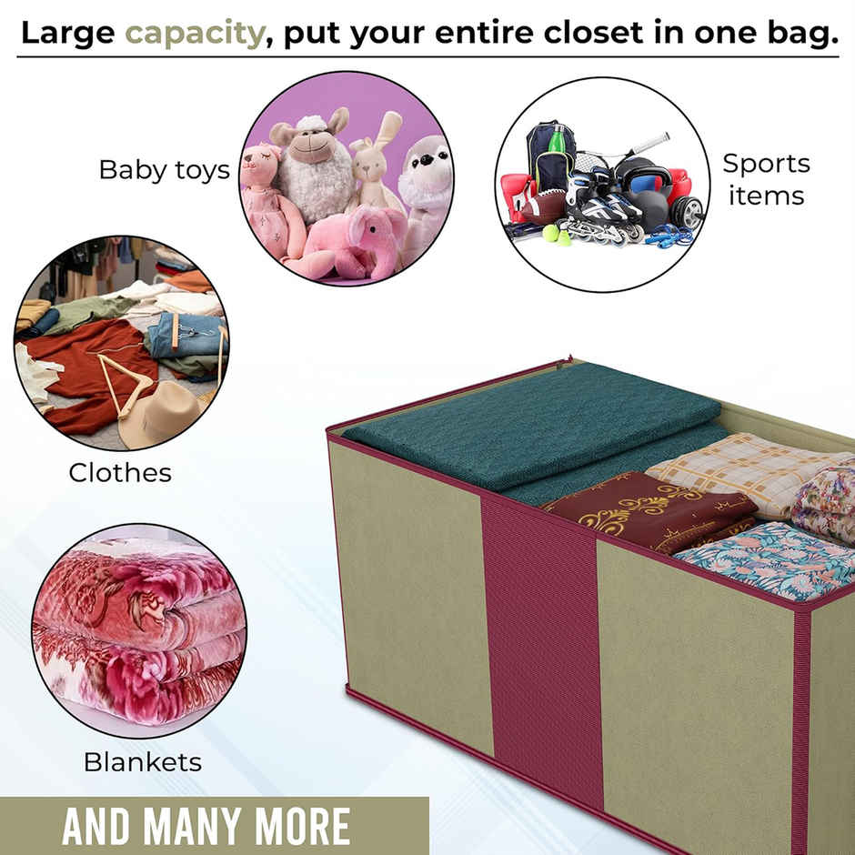Kuber Industries Underbed Storage Bag | Waterproof Blanket & Clothing Organizer | Maroon -Beige
