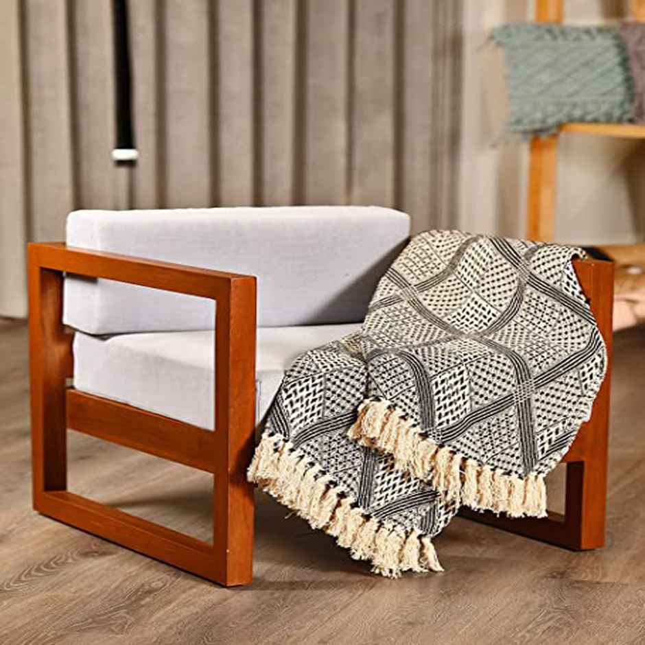 Sashaa World Cotton Throw Bedcover Black