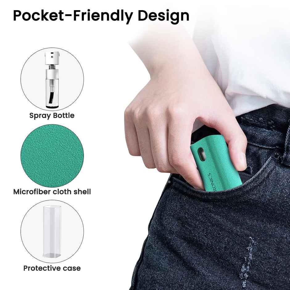 Portronics Swipe 2 Screen Cleaner & Duster with Refillable Spray Bottle, Chemical Free for Monitors & Laptop Screen, Smartphones & Tablets - Green