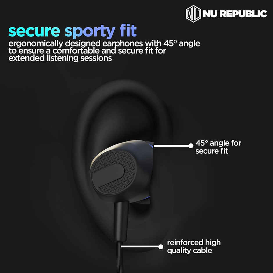 Nu Republic Jive J2 Bluetooth Neckband with Upto 20 hrs Playtime, X-Bass Technology, Calling Mic, Fast Charging & Pairing Earphones - Blue & Black