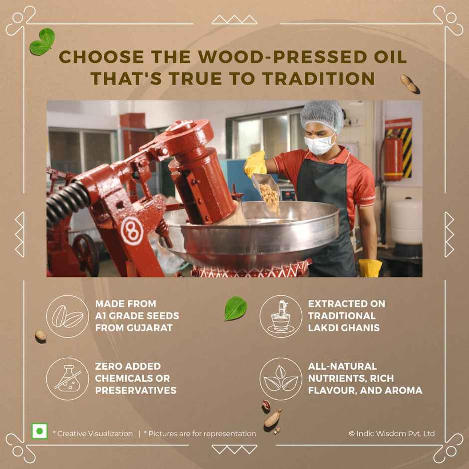 Indic Wisdom Groundnut (Peanut) Wood Cold Pressed - Extracted On Wooden Churner