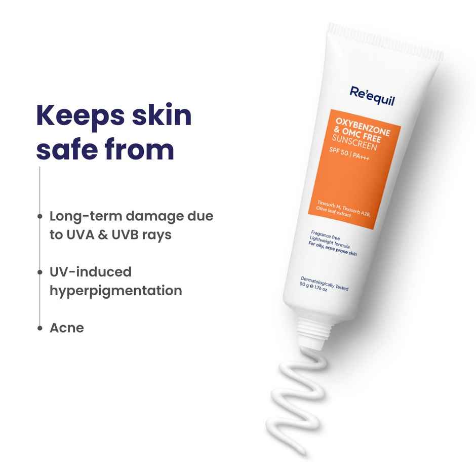 Re'Equil Oxybenzone Free Sunscreen SPF 50 For Oily, Acne Prone Skin
