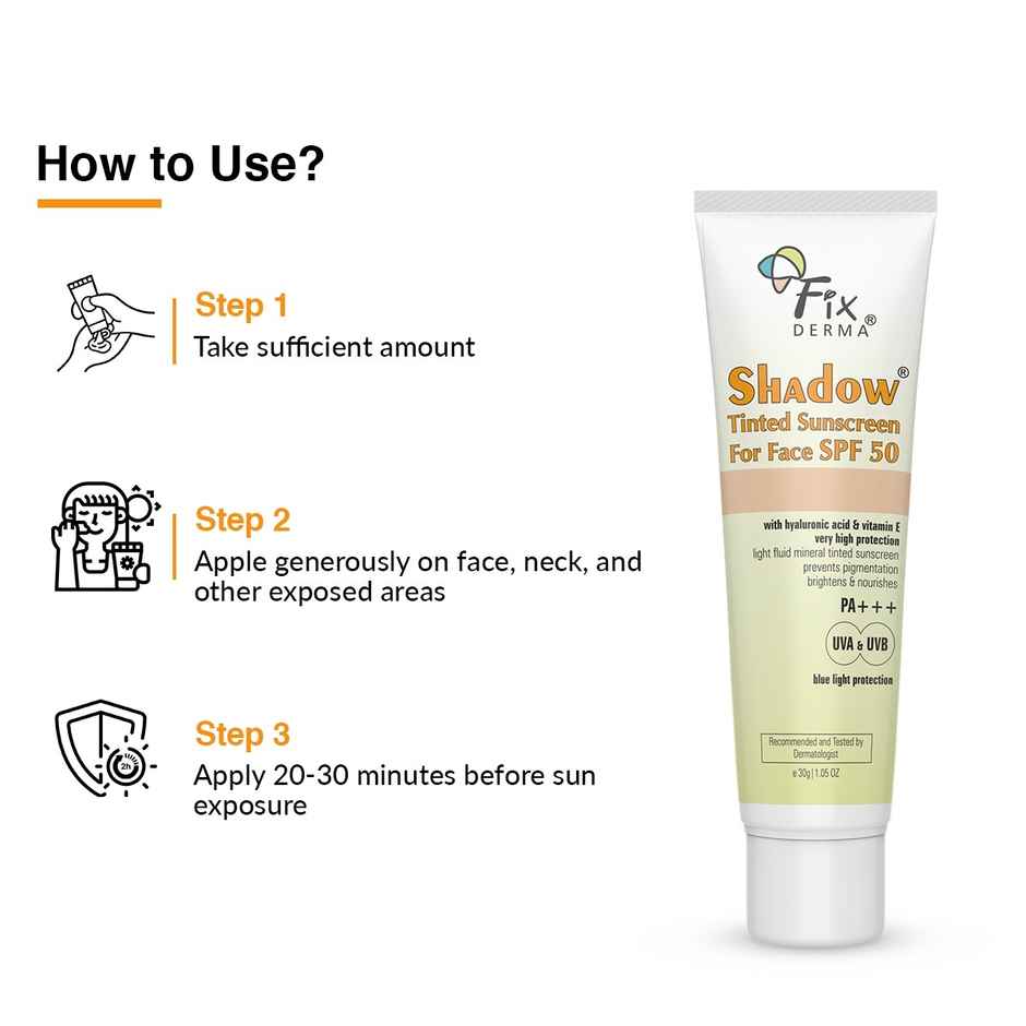 Fixderma Shadow Tinted Sunscreen Spf 50 Pa+++ Sunscreen With Vitamin E Uva & Uvb Protection