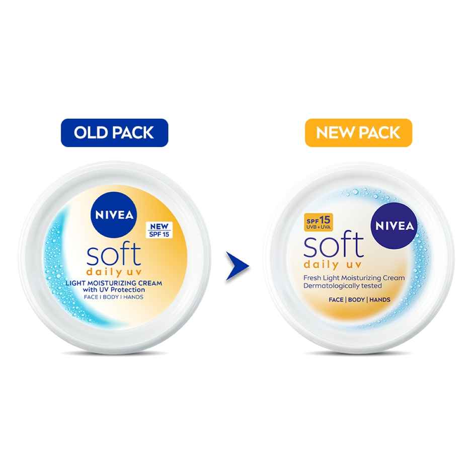 NIVEA Soft Daily UV Moisturizer with SPF 15 | 72 Hr Hydration | No White Cast Face Cream