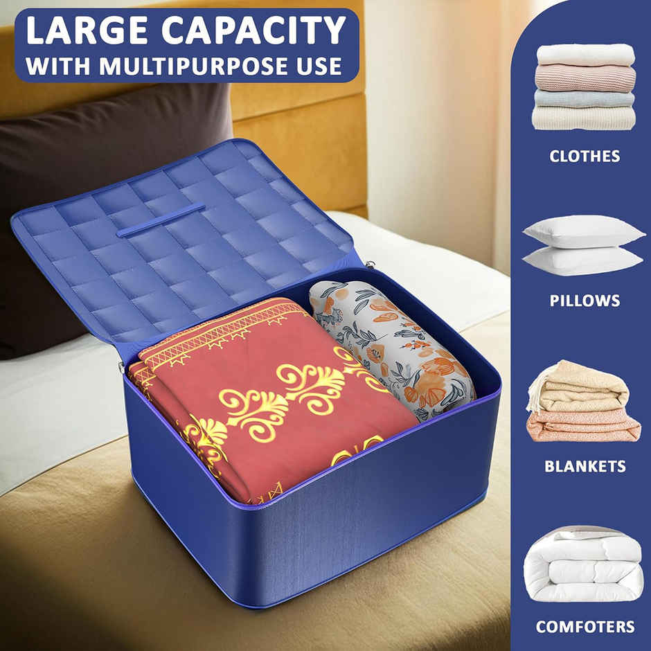Kuber Industries Parachute 120L Large Dustproof Underbed Storage Box, Blanket Storage Bags-Blue