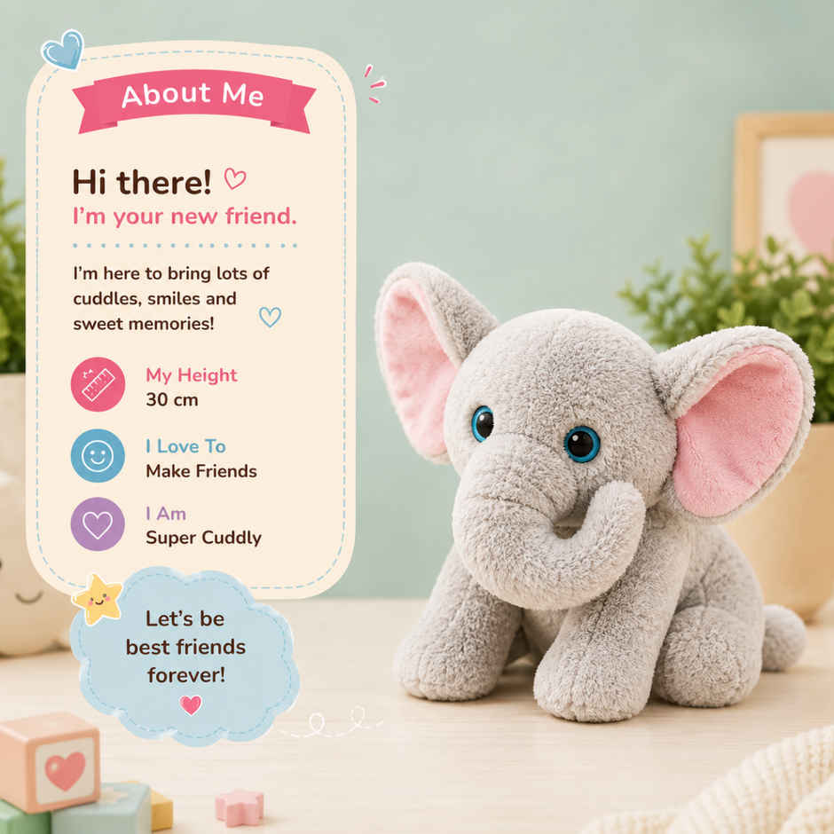 ToyTales PB Elephant Plush Toy | Stuffed Animal Soft Toy | Birthday Gift for Kids | Gift Baby | 30cm