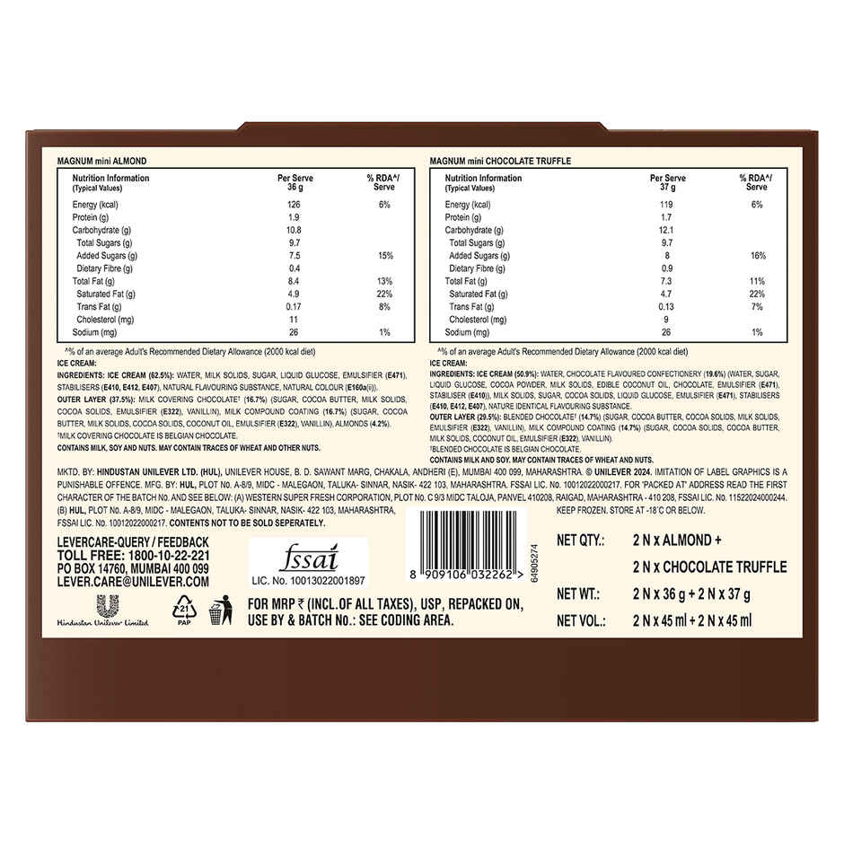 Kwality Wall's Magnum Mini Multipack Almond And Chocolate Truffle Ice Cream Stick