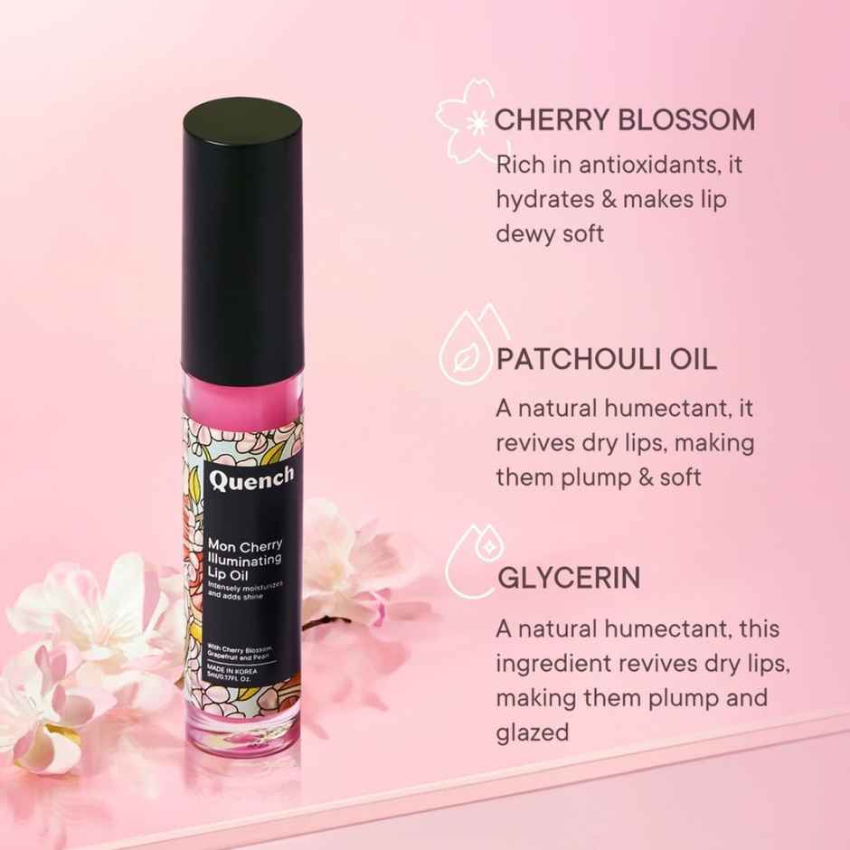 Quench Botanics Mon Cherry Illuminating Lip Oil (Pink), 5ml