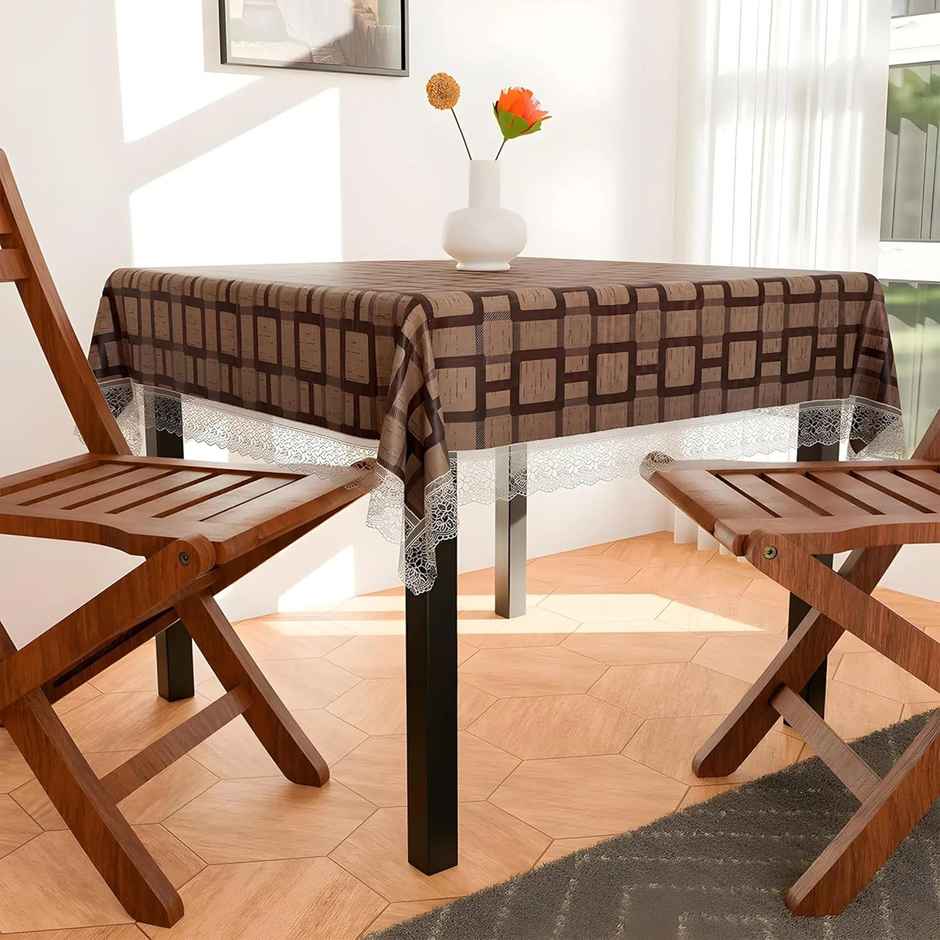 Kuber Industries Square Table Cover for 4 Seater PVC Square Pattern | 48 x 48 inch | Brown