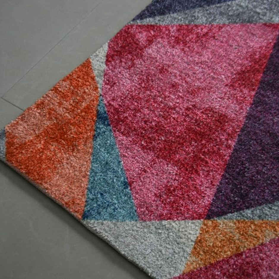 Status Ice Velvet Mat Floor Runner | 2 ft x 4 ft | Pink, Blue & Mustard