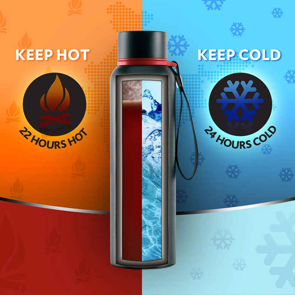 Borosil Hydra Trek Water Bottle | Stainless Steel Double Wall Vacuum Flask | Black | 700 ml