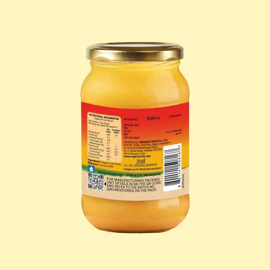 A Tata Product - Organic India Pure Cow Ghee | Glass Bottle | Labs Tested On 250+ Parameters