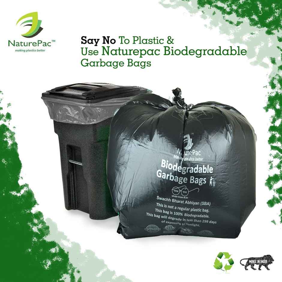 NaturePac Garbage Bag - Large| Black| Biodegradable 30 Pcss Pack of 2