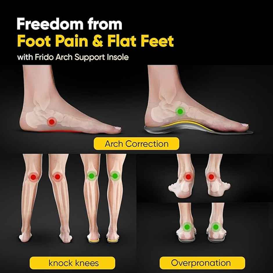 Frido Rigid Arch Support Insole For Flat Feet, Relieves Feet Pain, M - 6-8 Uk