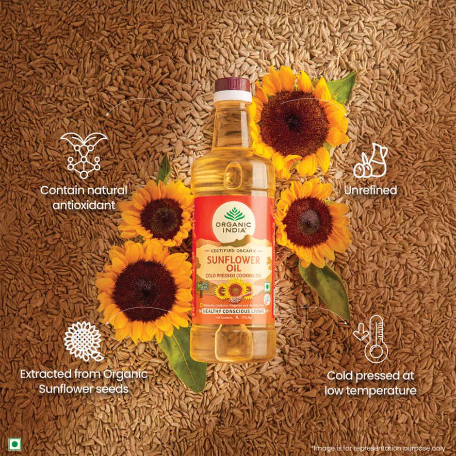 A TATA Product - Organic India Sunflower Oil, Sunflower Seeds Extracted Cold Pressed Oil