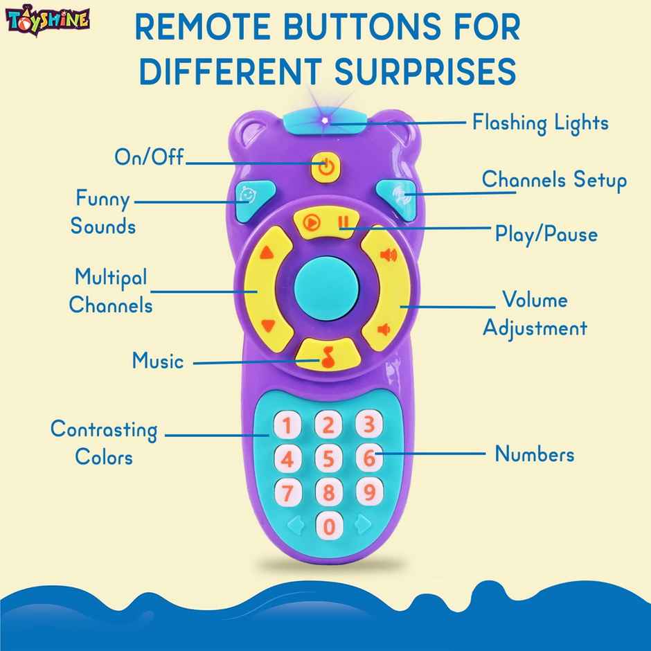 Toyshine Battery Operated TV Remote | Inbuilt Functions-Musical Melodies-Number Learning | Purple