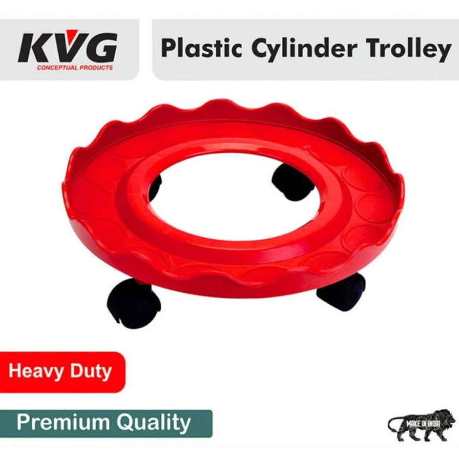 KVG Durable Hard Plastic Gas Cylinder Stand Trolley | 4 Rollers | Red