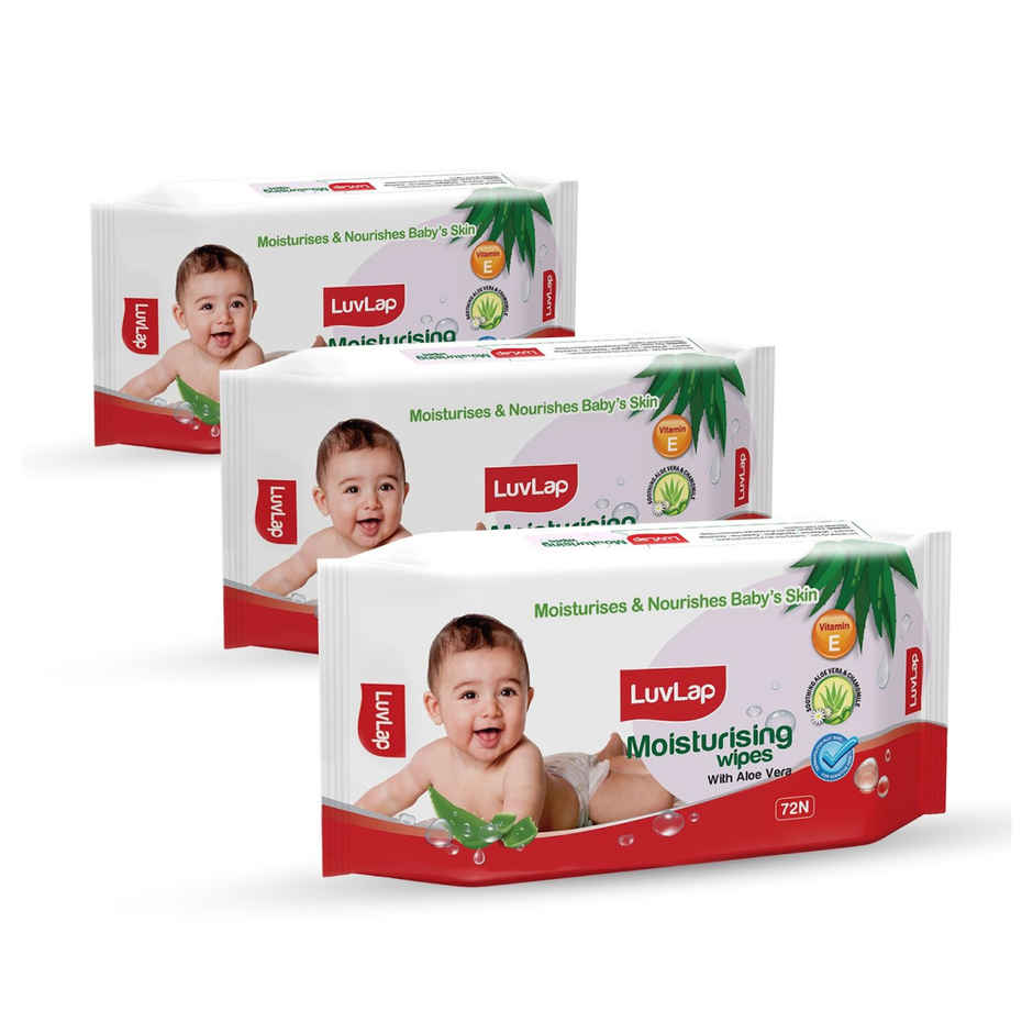LuvLap Moisturising Wet Wipes without Lid, with Aloe Vera, Vitamin E & Chamomile (72x3) Wipes