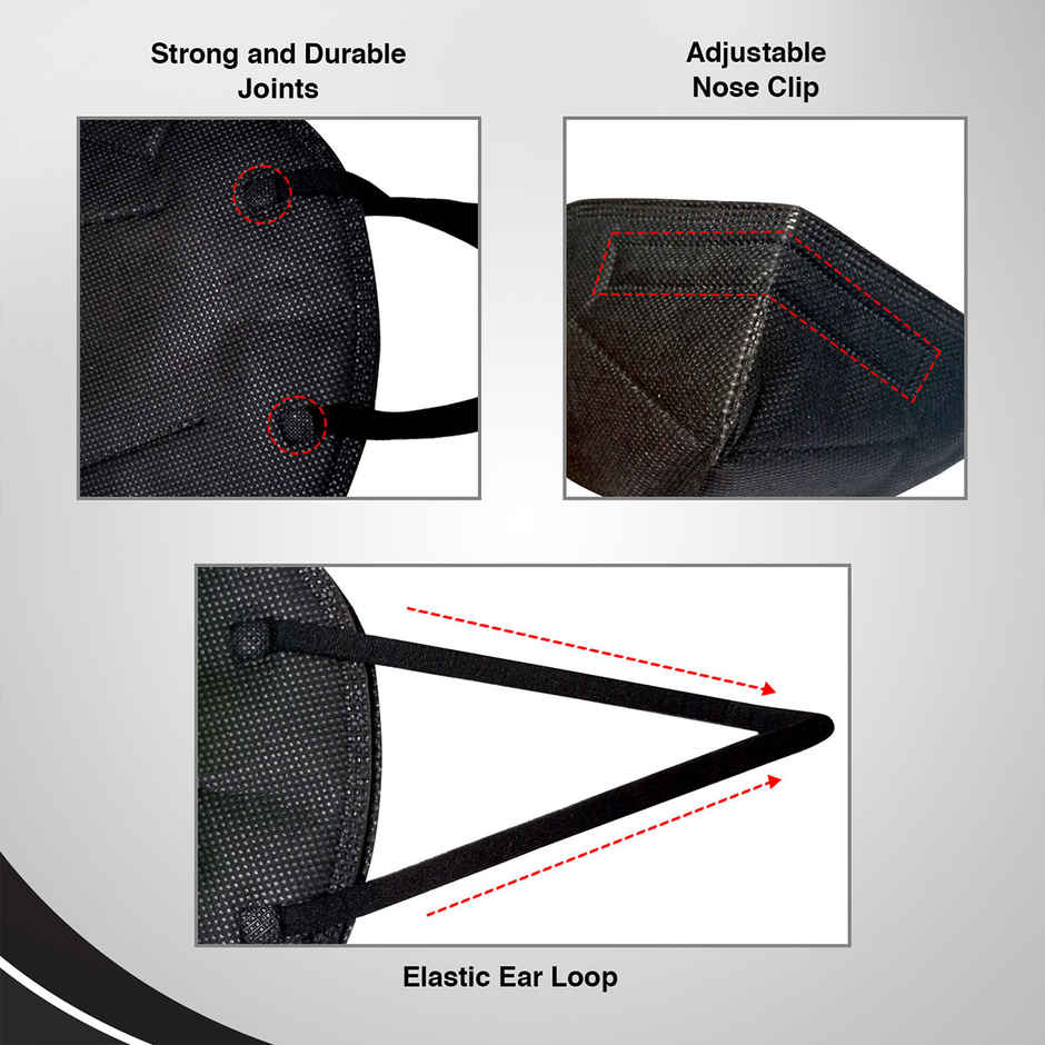 N95 Anti Pollution Face Mask with Nose Clip FFP2 Mask with 5 Layer Protection | Black