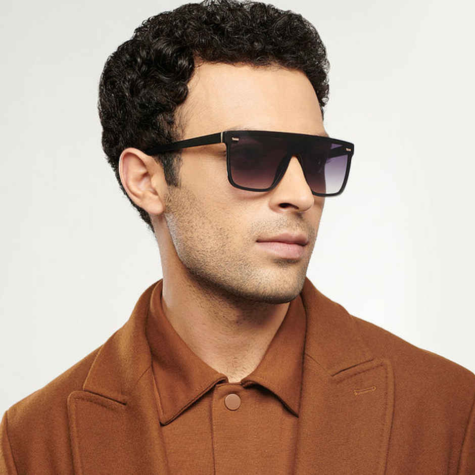 Vincent Chase By Lenskart Unisex Solid Polycarbonate Square Sunglasses | Black - L