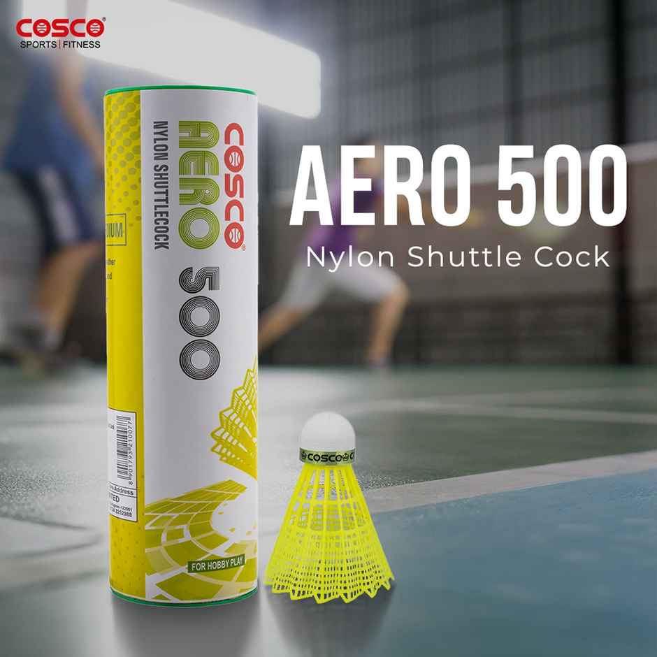 Cosco Aero 500 Nylon Shuttle Cock Pack Of 6 | Yellow | Made In India