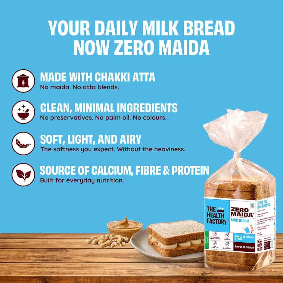 The Health Factory Milk Bread | Zero Maida | Source of Calcium & Fibre | Whole Wheat Bread