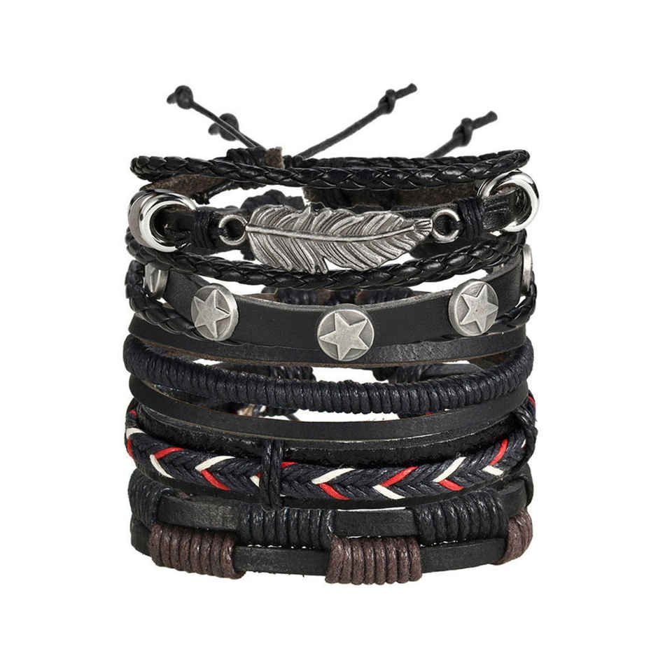 Shining Diva Fashion Stylish Multi Strand Leather Bracelet for Men | 9904b