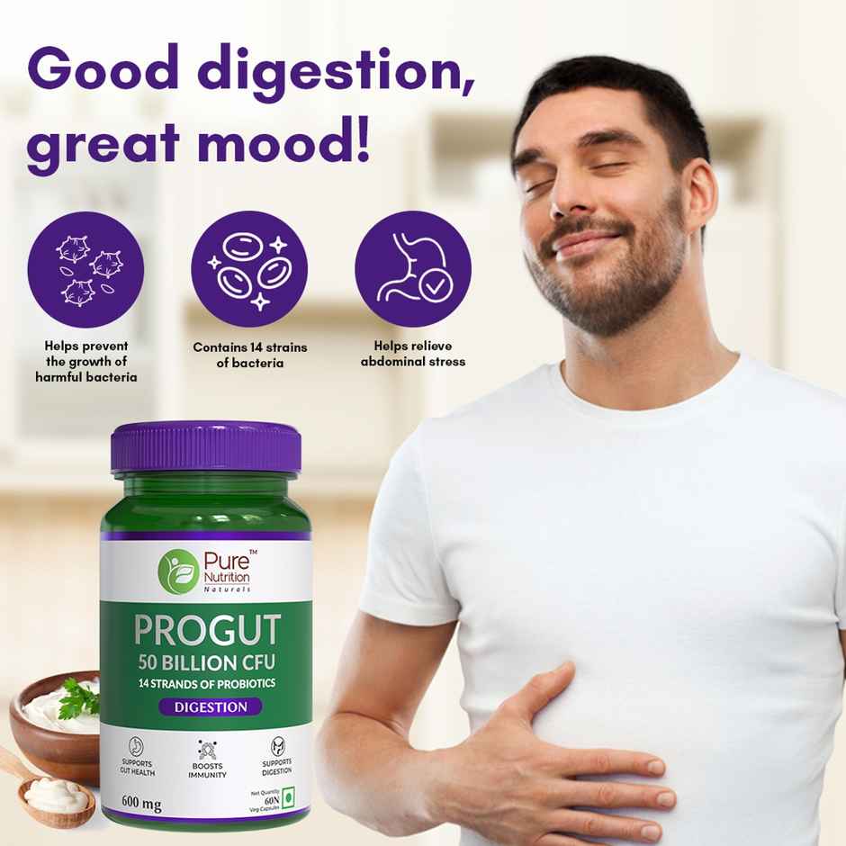 Pure Nutrition Progut 50 Billion CFU Probiotic & Prebiotic Supplement - 60 VEG Caps 14 Strains