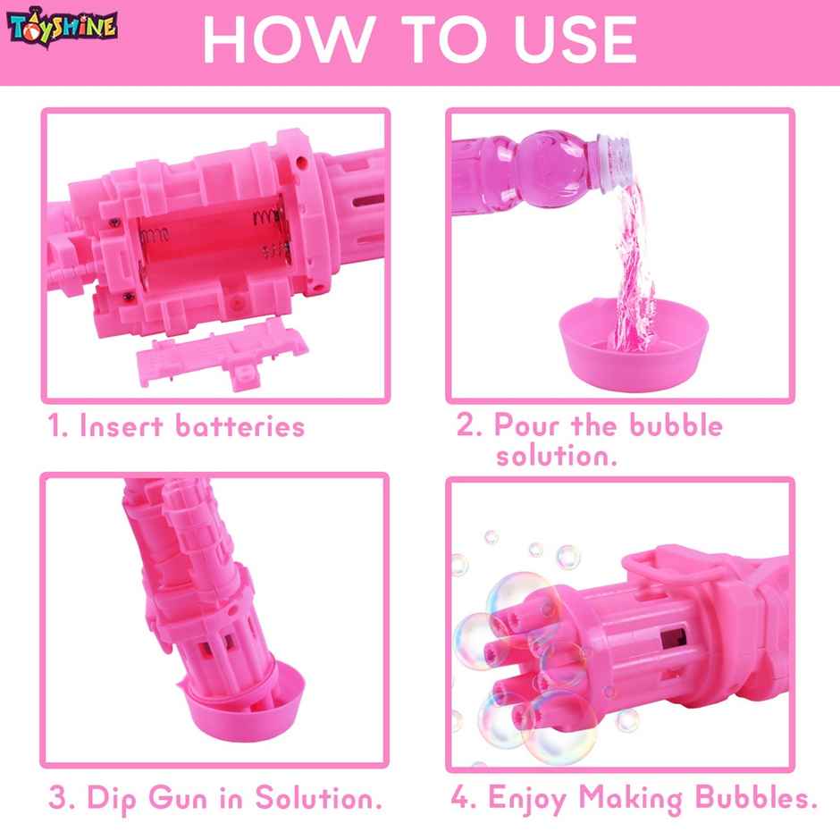 Toyshine 8 Hole Electric Bubbles Gun Gatling Bubble Machine Toy With Scoup Bottle | Pink