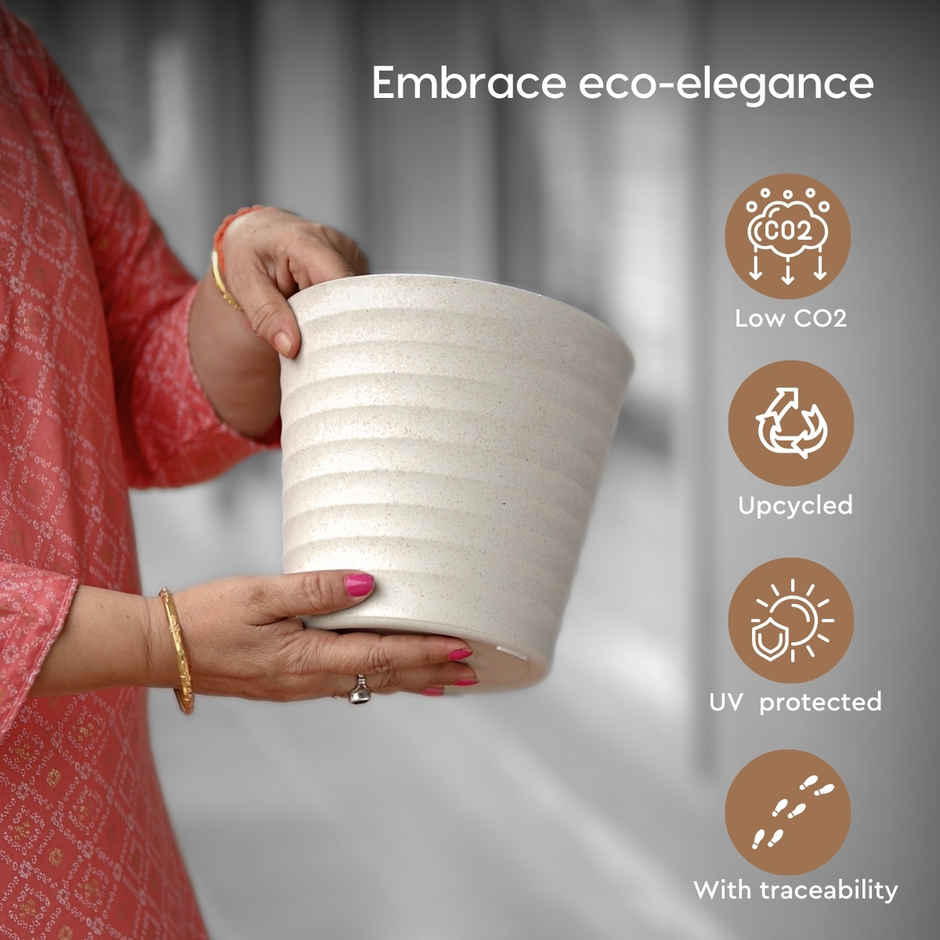 Eha Earth Friendly Linea Plant Pots & Tray | 7.5 Inch, 2 pcs, Sandcastle, Biocomposite,UV Protected