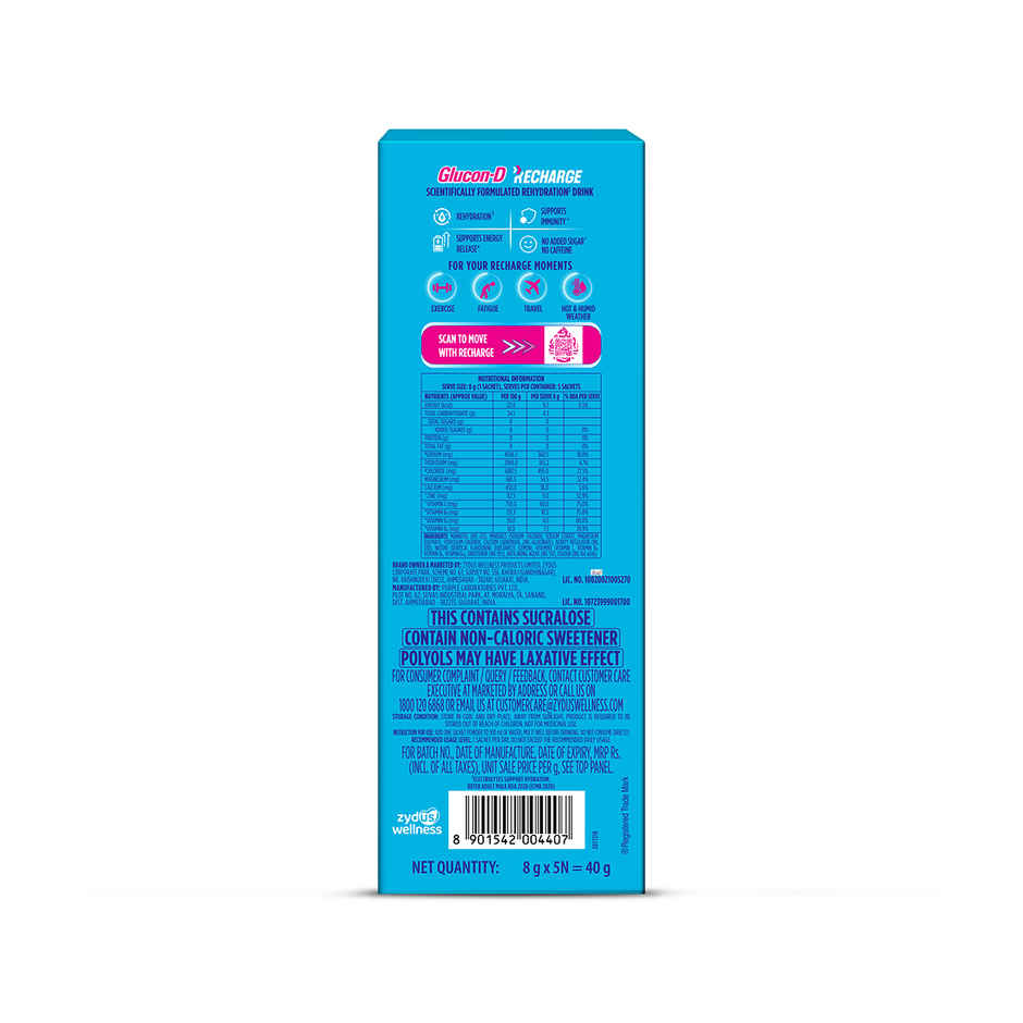 Glucon-D Recharge Lime Hydration Drink Sachets