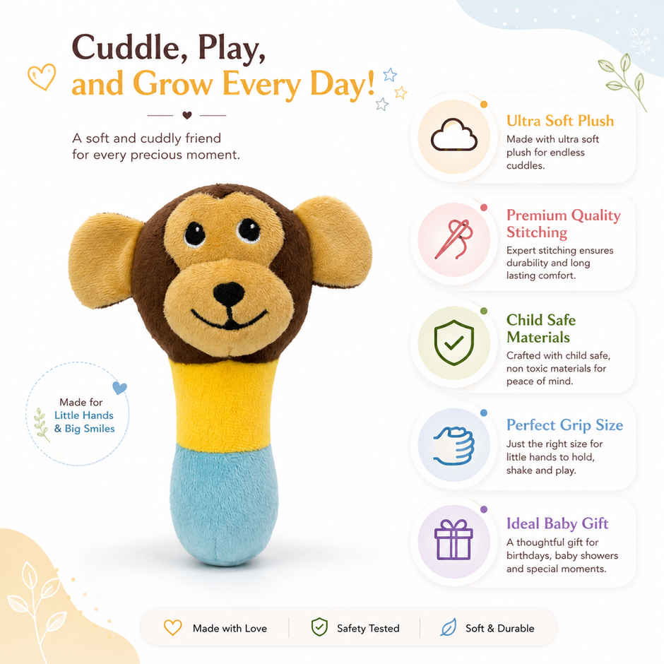 Zoowee Playful Monkey Rattle Soft Toy | 16 cm