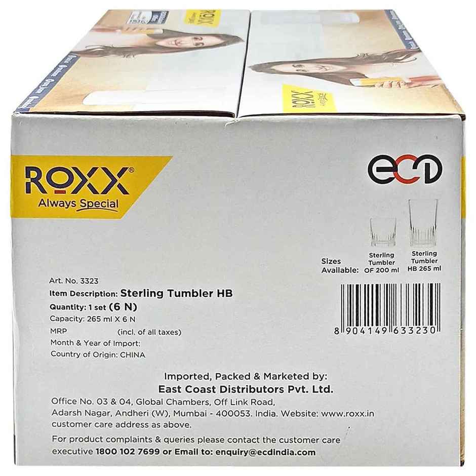 Roxx Ariana HB Tumbler Glass - 265 ml | Pack of 6