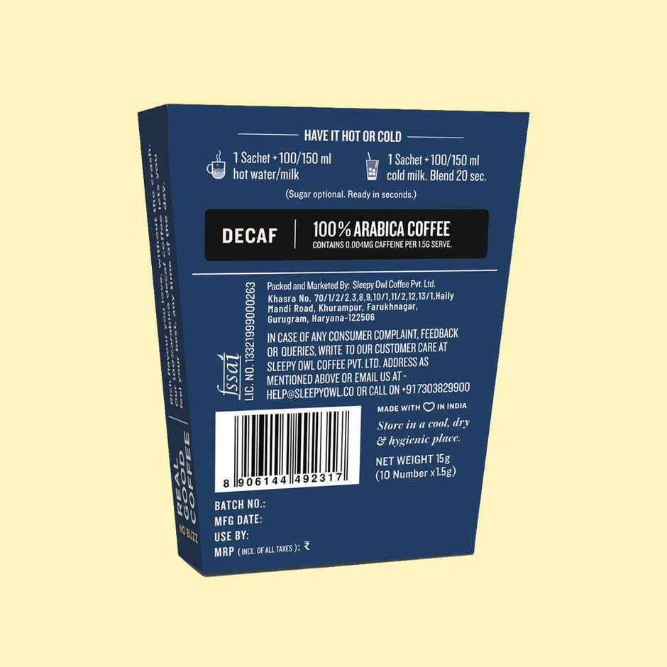 Sleepy Owl Decaf Arabica Instant Coffee Sachets