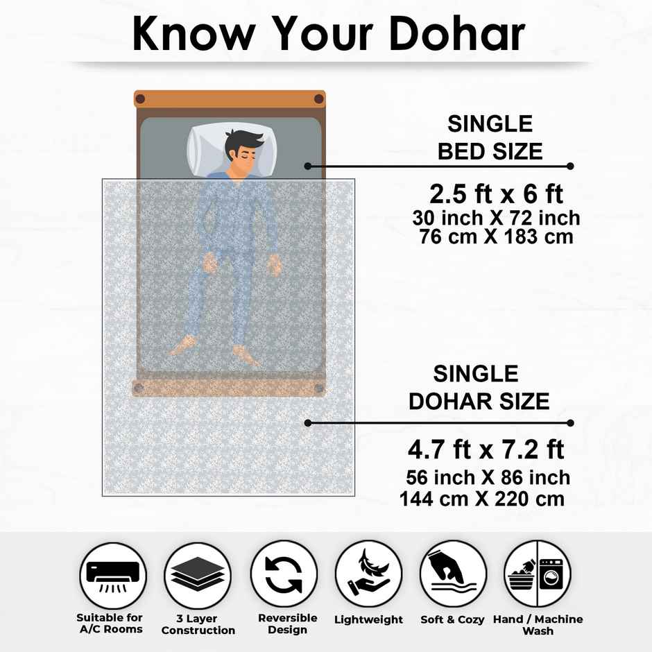 Story@home Printed Single Dohar/Duvet Cover (Cotton, Grey) (220x144x2 cms)